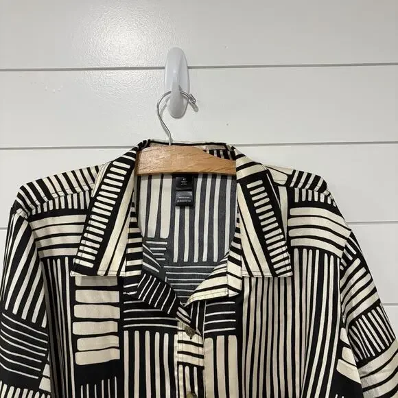 Ali Miles | Top Pullover Striped 3/4 Sleeves Black Tan Classic Work Wear Size 3x - Picture 2 of 12